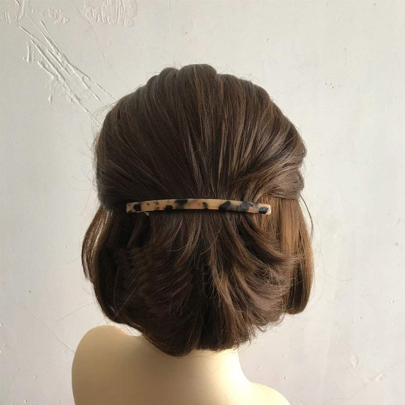 DonLeeving Luckycivia 2 Pack Hair Barrette, Long and Thin Handmade Celluloid Onyx Hair Clip, Elegant Automatic Hair Clip, Barrette Ponytail Holders for Women/Girls - 4 Inches - Image 5